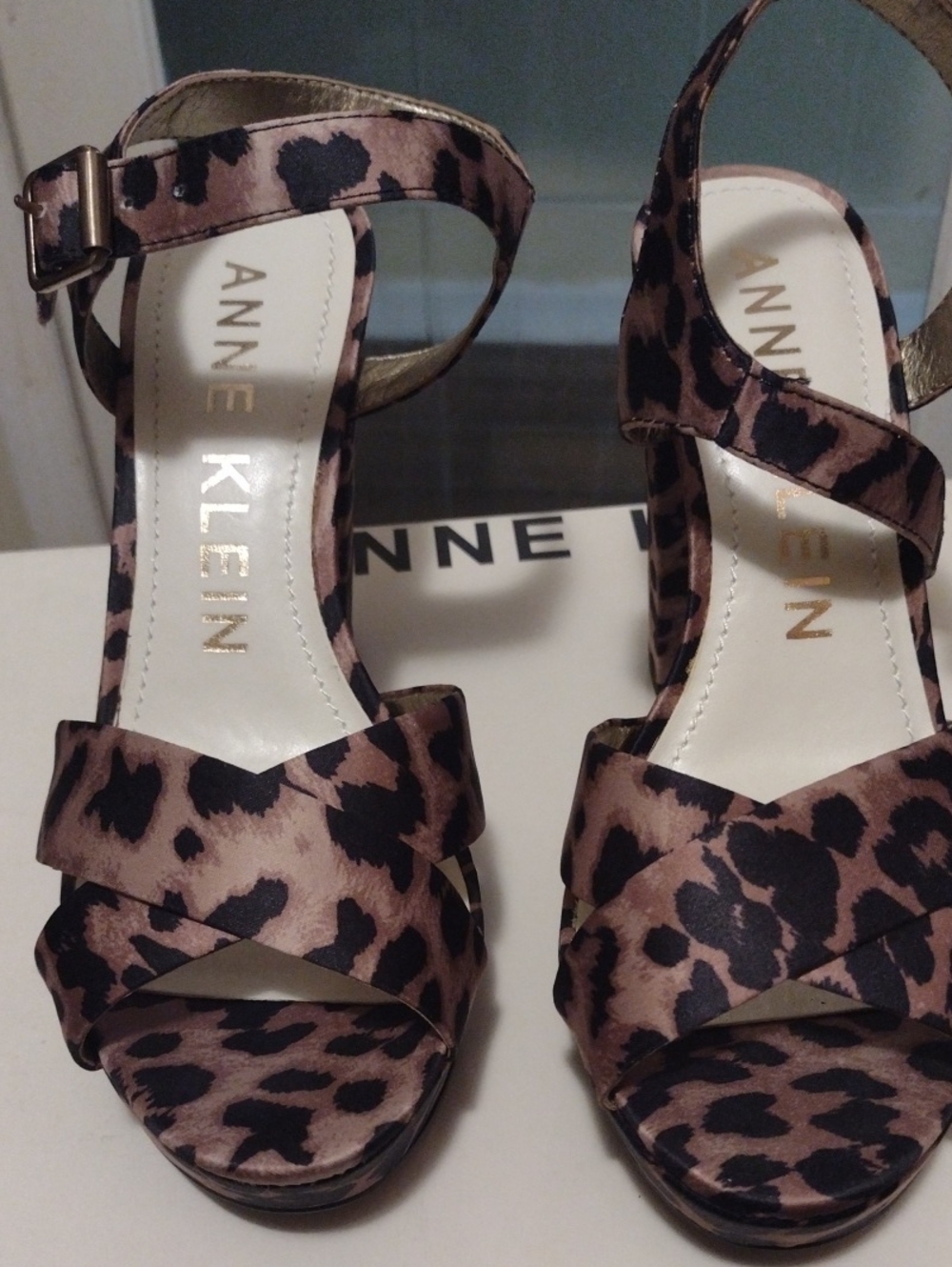 Anne Klein Leopard-Print Platform Ankle Strap Heels